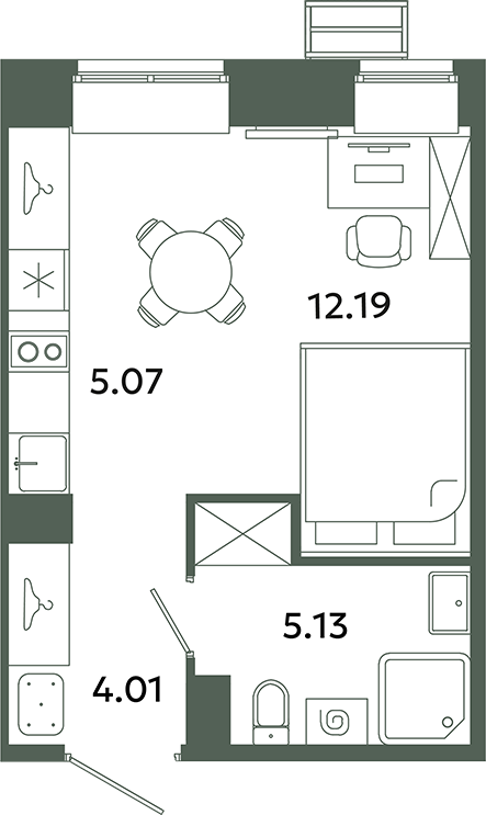 Квартира-студия, 26.4 м² в ЖК "Загляденье" - планировка, фото №1