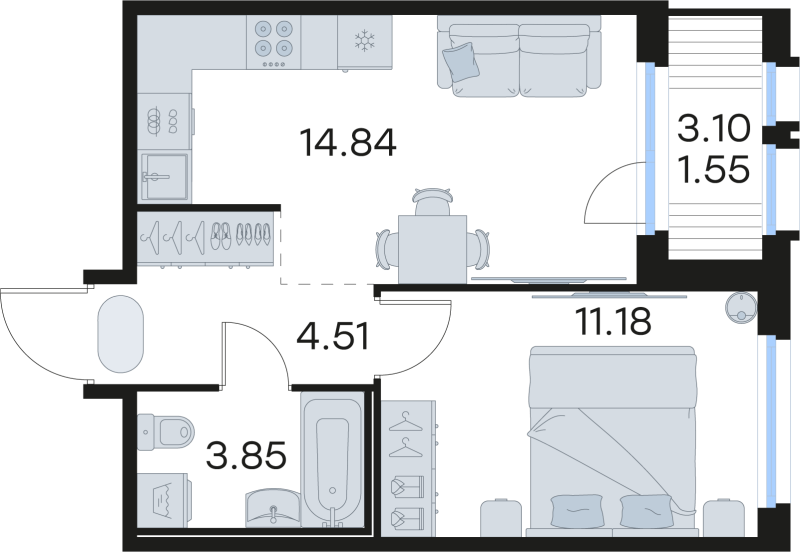 1-комнатная квартира, 35.93 м² в ЖК "Парголово" - планировка, фото №1