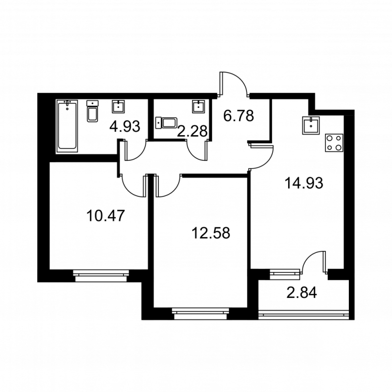 2-комнатная квартира, 53.39 м² в ЖК "Квартал Заречье" - планировка, фото №1