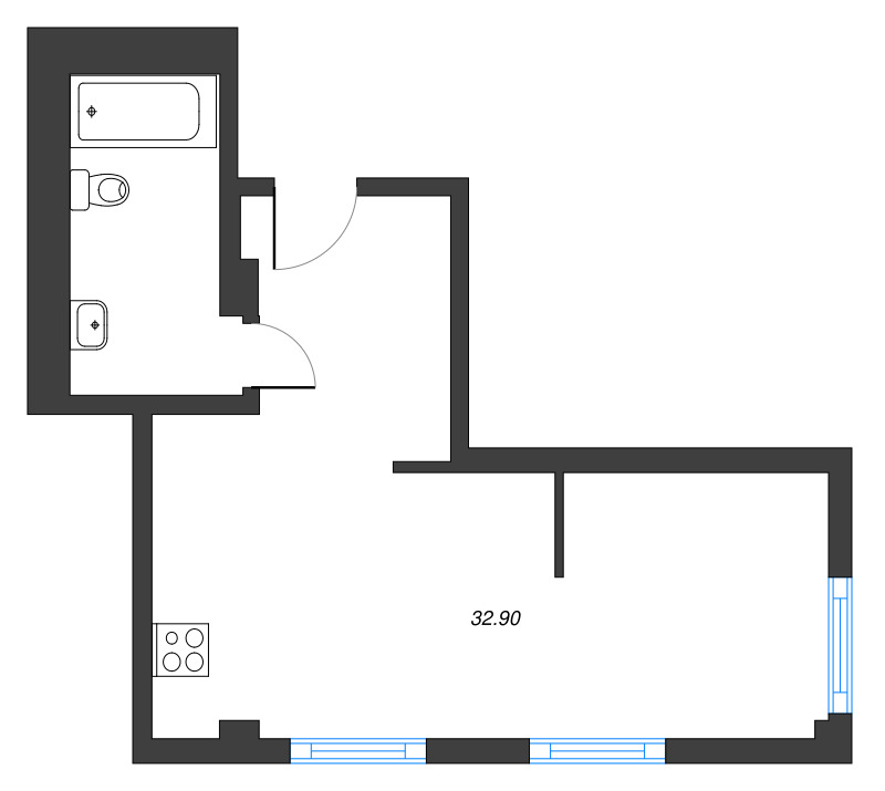 1-комнатная квартира, 32.9 м² в ЖК "GLER" - планировка, фото №1