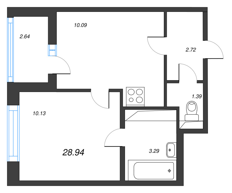 1-комнатная квартира, 28.94 м² в ЖК "Аэросити" - планировка, фото №1