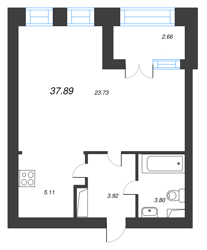 1-комнатная квартира, 38.6 м² в ЖК "Наука" - планировка, фото №1