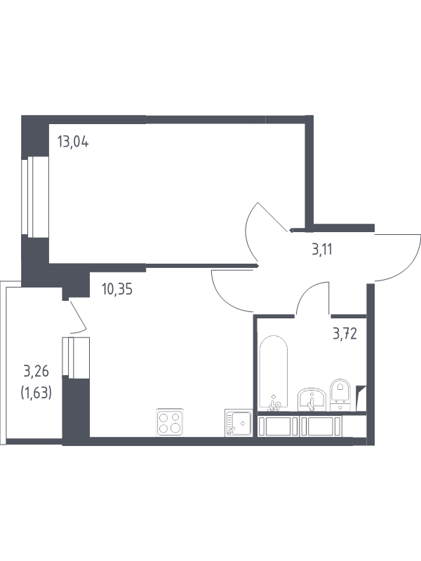 1-комнатная квартира, 31.8 м² - планировка, фото №1