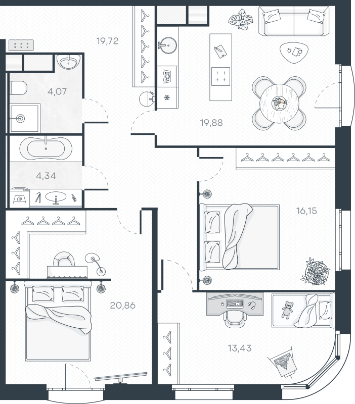 4-комнатная (Евро) квартира, 99.65 м² в ЖК "MONODOM-ART" - планировка, фото №1