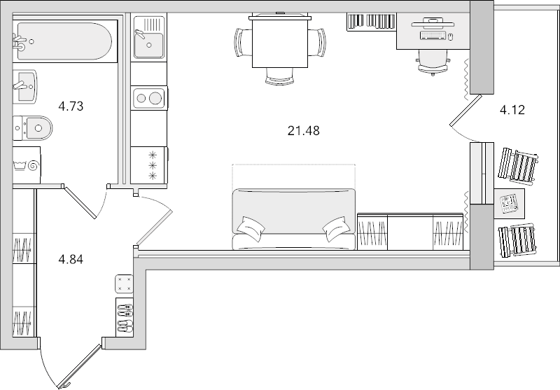 Квартира-студия, 35.17 м² в ЖК "Город Первых" - планировка, фото №1