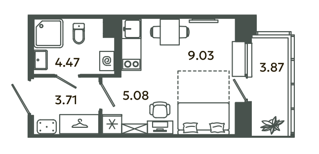 Квартира-студия, 23.45 м² - планировка, фото №1