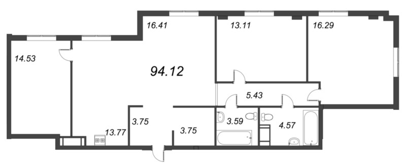 4-комнатная (Евро) квартира, 94.12 м² - планировка, фото №1