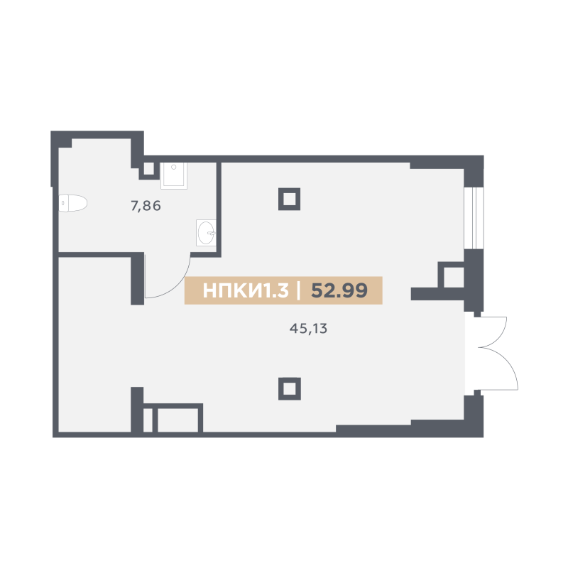 Помещение, 52.99 м² в ЖК "ОРО от Аквилон" - планировка, фото №1