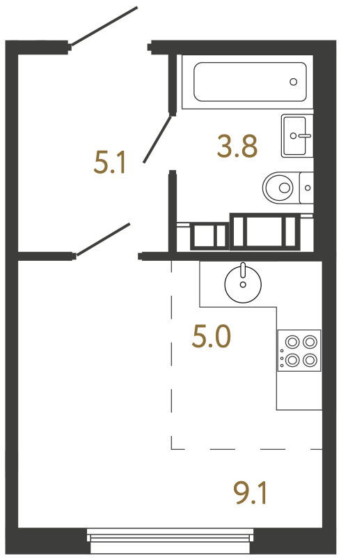 Квартира-студия, 23 м² в ЖК "Гений" - планировка, фото №1