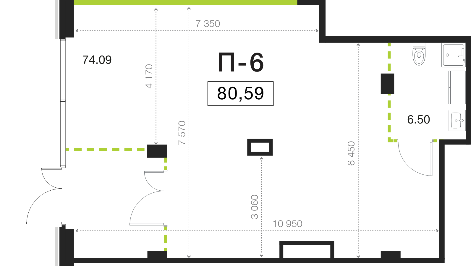 Помещение, 80.59 м² в ЖК "Легенда Васильевского" - планировка, фото №1