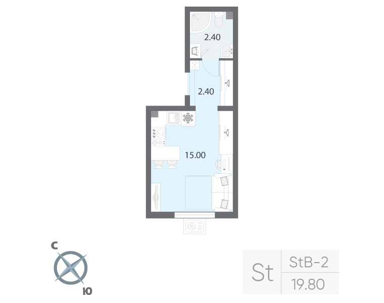 Квартира-студия, 19.8 м² в ЖК "Ручьи" - планировка, фото №1