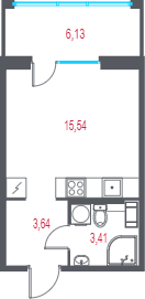 Квартира-студия, 24.43 м² в ЖК "Город-спутник Южный" - планировка, фото №1