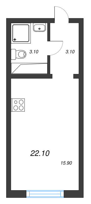 Квартира-студия, 22.1 м² в ЖК "Ручьи" - планировка, фото №1