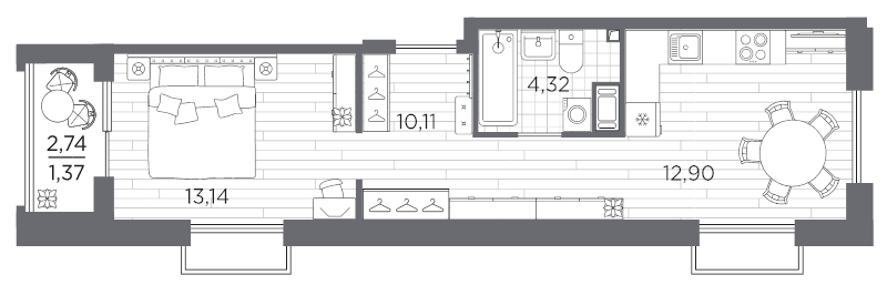 1-комнатная квартира, 41.84 м² в ЖК "Респект" - планировка, фото №1