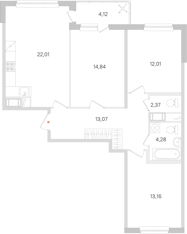 4-комнатная (Евро) квартира, 81.74 м² в ЖК "Ясно.Янино" - планировка, фото №1