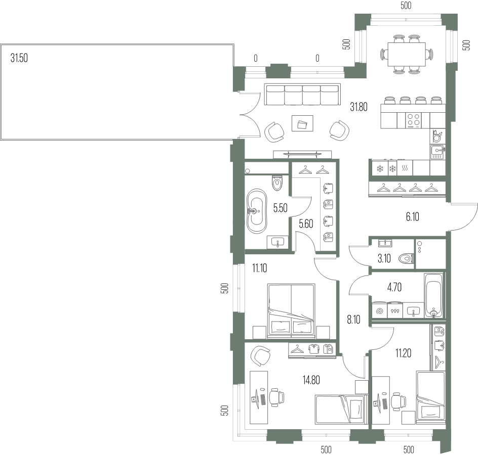 3-комнатная квартира, 102 м² в ЖК "Легенда на Охте" - планировка, фото №1