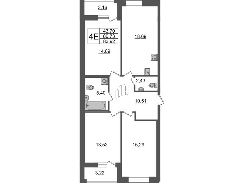 4-комнатная (Евро) квартира, 83.92 м² - планировка, фото №1