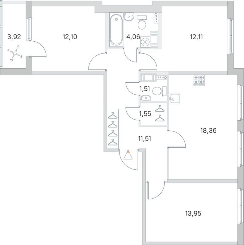 4-комнатная (Евро) квартира, 75.15 м² в ЖК "Любоград" - планировка, фото №1