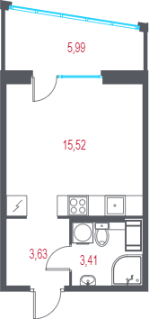 Квартира-студия, 24.36 м² в ЖК "Город-спутник Южный" - планировка, фото №1