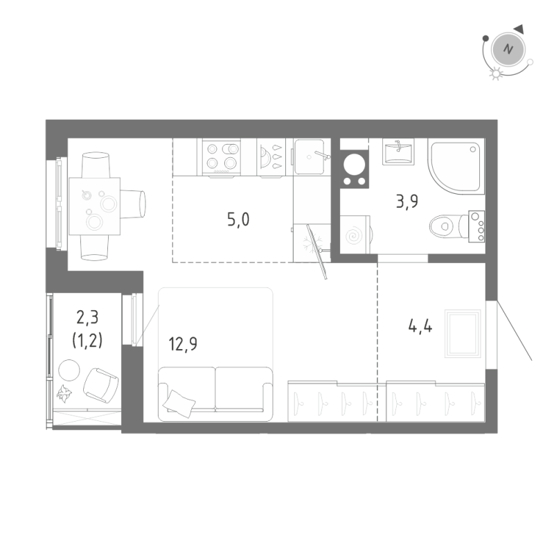 Квартира-студия, 27.4 м² в ЖК "Клюква.Парк" - планировка, фото №1