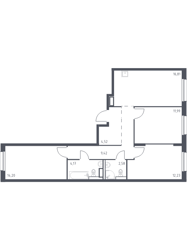 4-комнатная (Евро) квартира, 75.92 м² в ЖК "Новые Лаврики" - планировка, фото №1