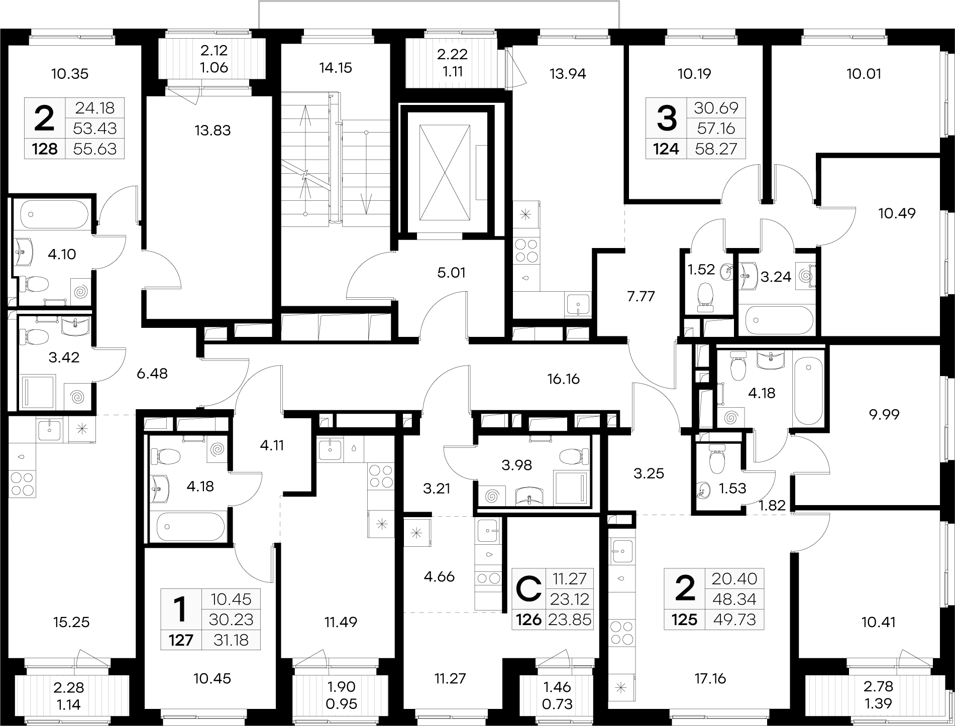 3-комнатная (Евро) квартира, 49.73 м² в ЖК "GloraX Новоселье" - планировка этажа