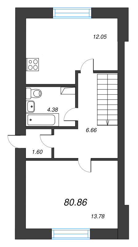 4-комнатная квартира, 80.86 м² в ЖК "Фёдоровское" - планировка, фото №1