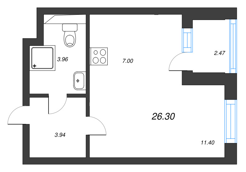 Квартира-студия, 26.3 м² в ЖК "Любоград" - планировка, фото №1