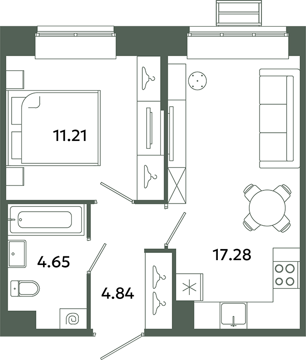 2-комнатная (Евро) квартира, 37.98 м² в ЖК "Загляденье" - планировка, фото №1