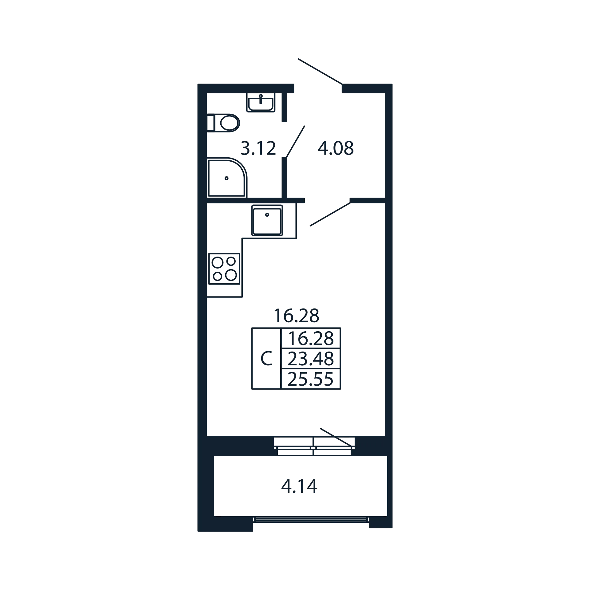 Квартира-студия, 23.48 м² - планировка, фото №1