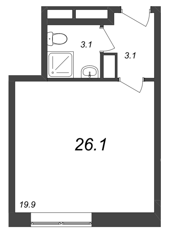 Квартира-студия, 26.1 м² в ЖК "Zoom на Неве" - планировка, фото №1