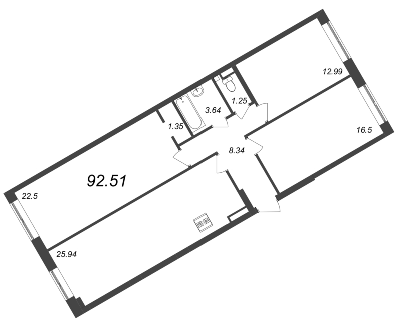 4-комнатная (Евро) квартира, 92.51 м² в ЖК "Neva Residence" - планировка, фото №1