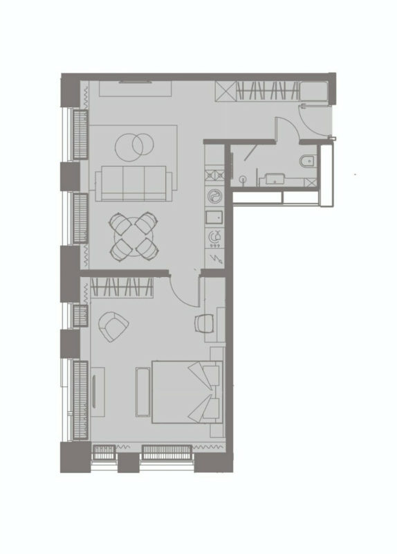 2-комнатная (Евро) квартира, 55.57 м² в ЖК "YE’S Primorsky" - планировка, фото №1
