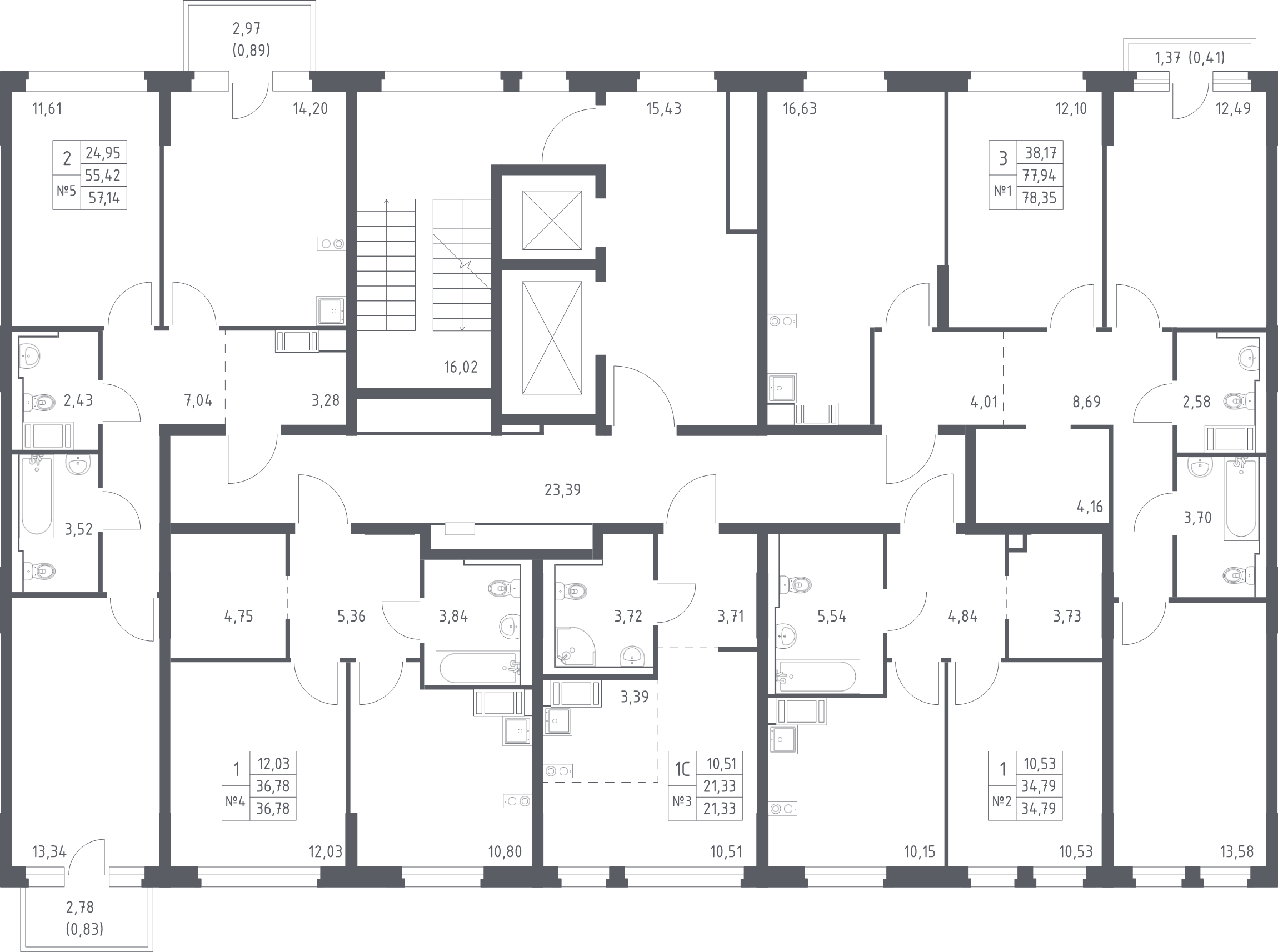 1-комнатная квартира, 34.79 м² в ЖК "Новое Колпино" - планировка этажа