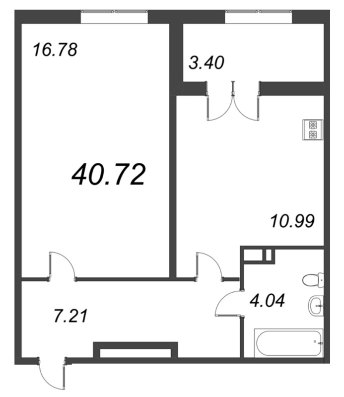 1-комнатная квартира, 40.72 м² в ЖК "Рождественский квартал" - планировка, фото №1