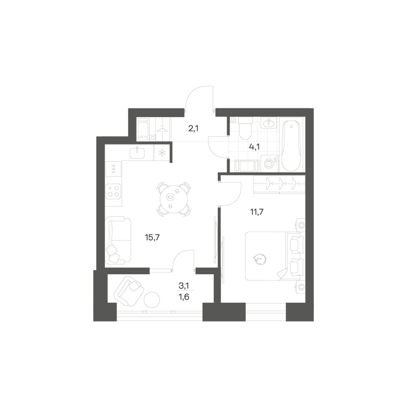 2-комнатная (Евро) квартира, 35.13 м² в ЖК "Новый Питер" - планировка, фото №1
