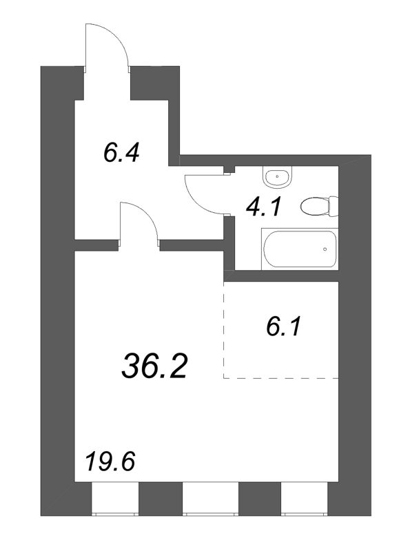 Квартира-студия, 36.2 м² в ЖК "Дом купца Злобина" - планировка, фото №1