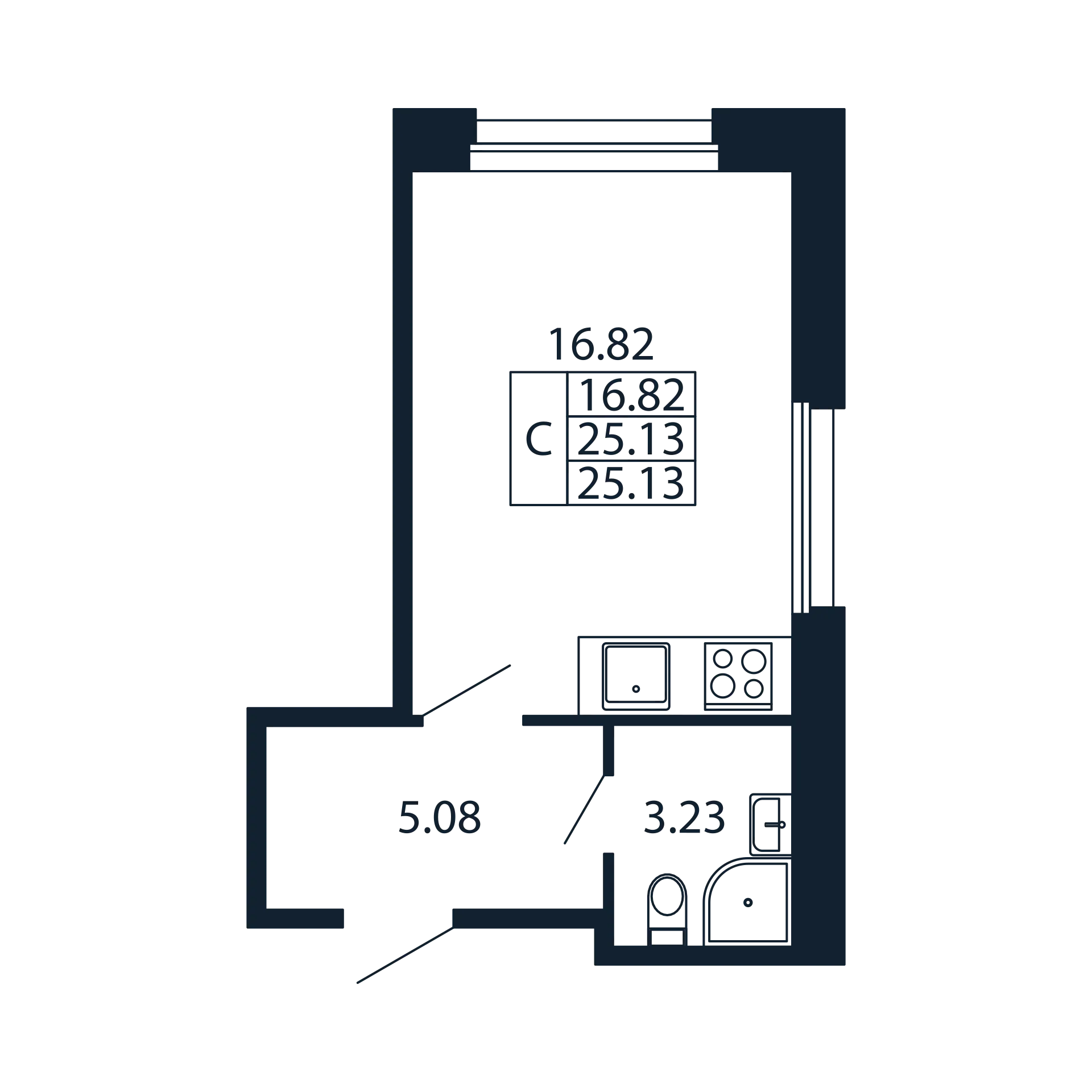 Квартира-студия, 25.13 м² - планировка, фото №1