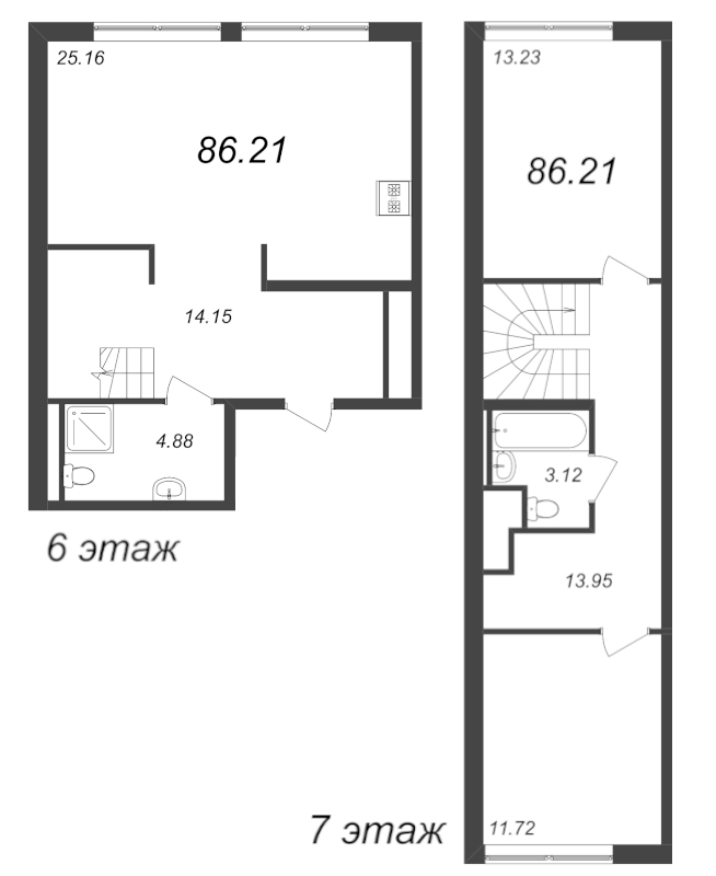 3-комнатная (Евро) квартира, 86.21 м² - планировка, фото №1