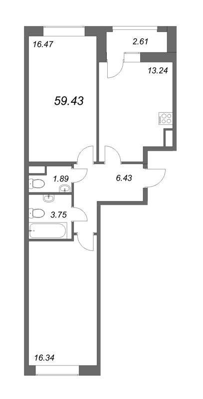 2-комнатная квартира, 58.4 м² в ЖК "FoRest Аквилон" - планировка, фото №1