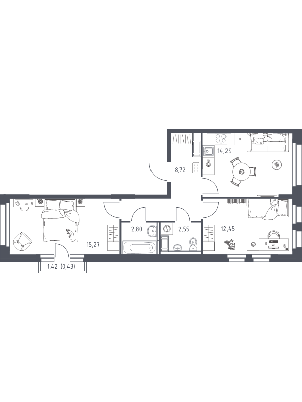 2-комнатная квартира, 56.51 м² в ЖК "Новое Колпино" - планировка, фото №1
