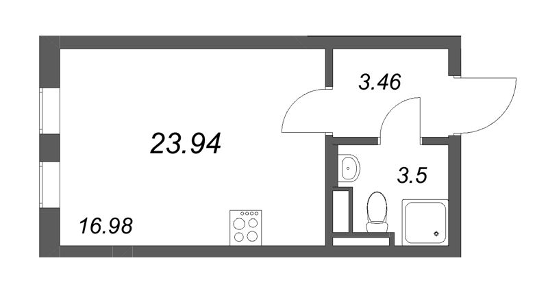 Квартира-студия, 23.94 м² - планировка, фото №1