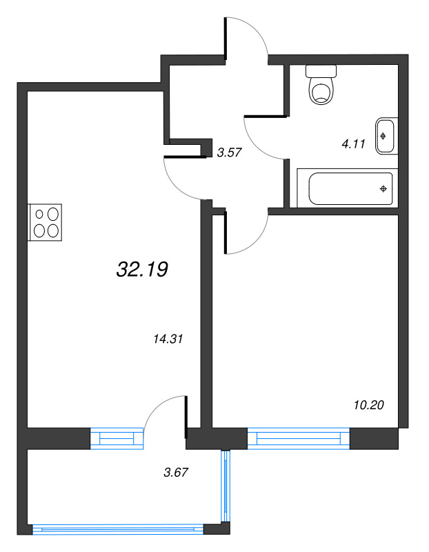 1-комнатная квартира, 32.19 м² в ЖК "Полис ЛАВрики" - планировка, фото №1