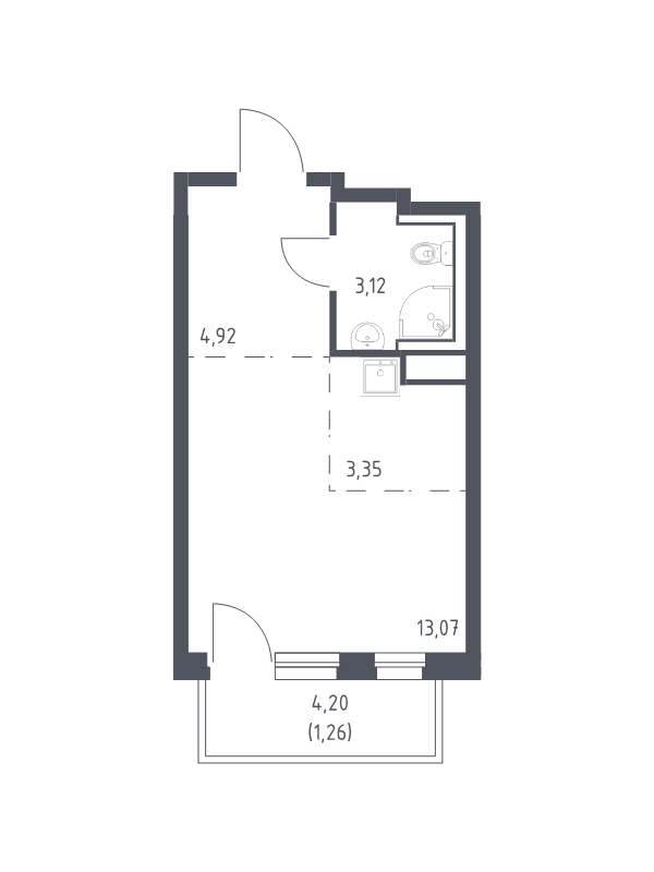 Квартира-студия, 25.72 м² - планировка, фото №1