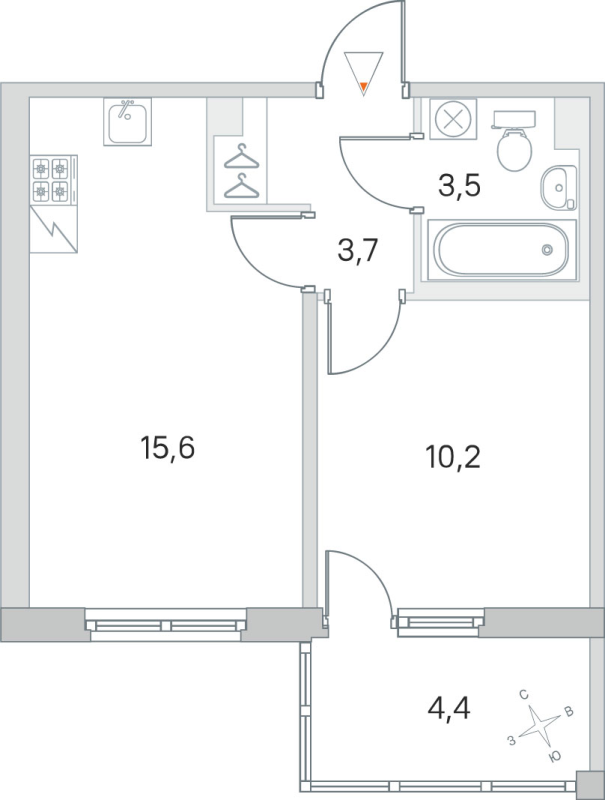 2-комнатная (Евро) квартира, 33 м² в ЖК "ЮгТаун" - планировка, фото №1