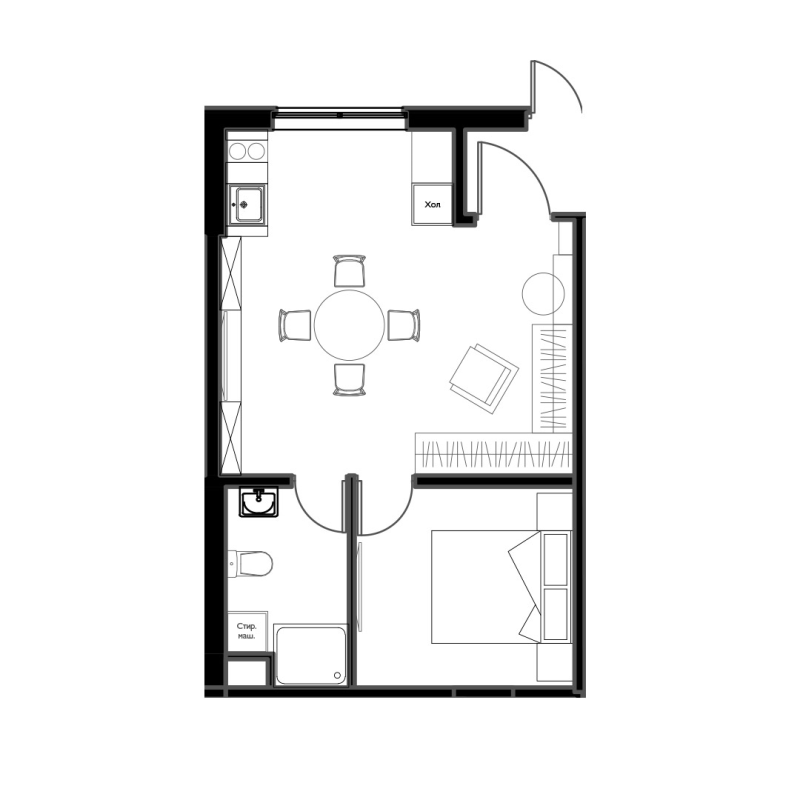 1-комнатная квартира, 35.8 м² - планировка, фото №1