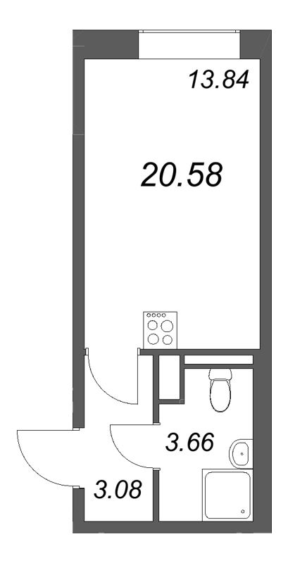 Квартира-студия, 20.58 м² в ЖК "Гранат" - планировка, фото №1
