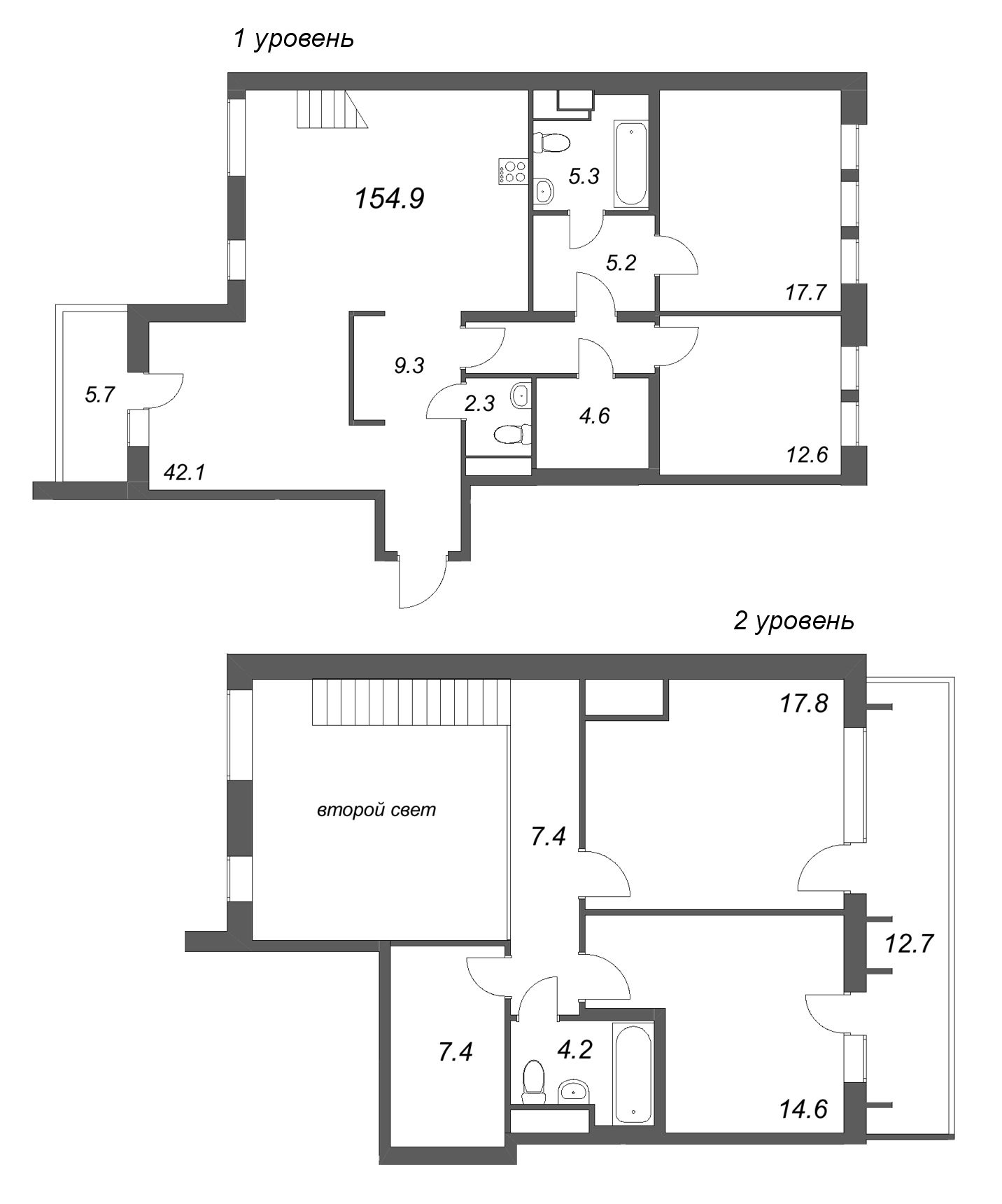5-комнатная (Евро) квартира, 154.9 м² в ЖК "Коллекционер" - планировка, фото №1