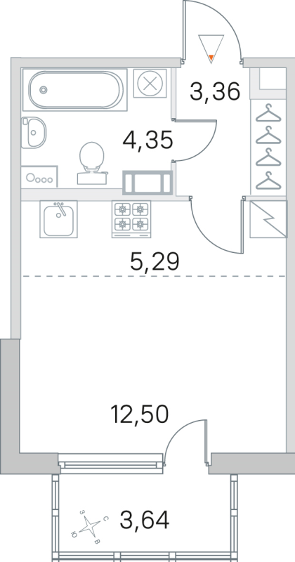 Квартира-студия, 25.5 м² - планировка, фото №1