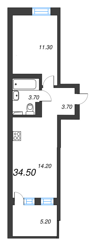 1-комнатная квартира, 34.5 м² в ЖК "ЭКО Квартал NEGA" - планировка, фото №1